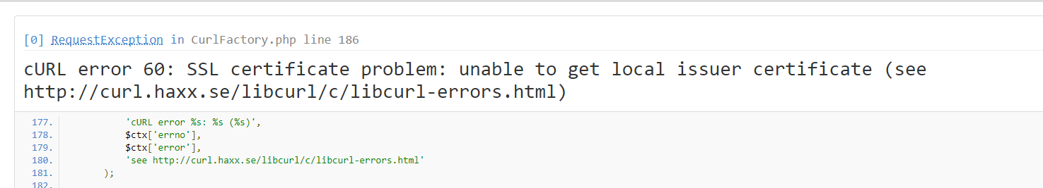 php cURL error 60 unable to get local issuer certificate